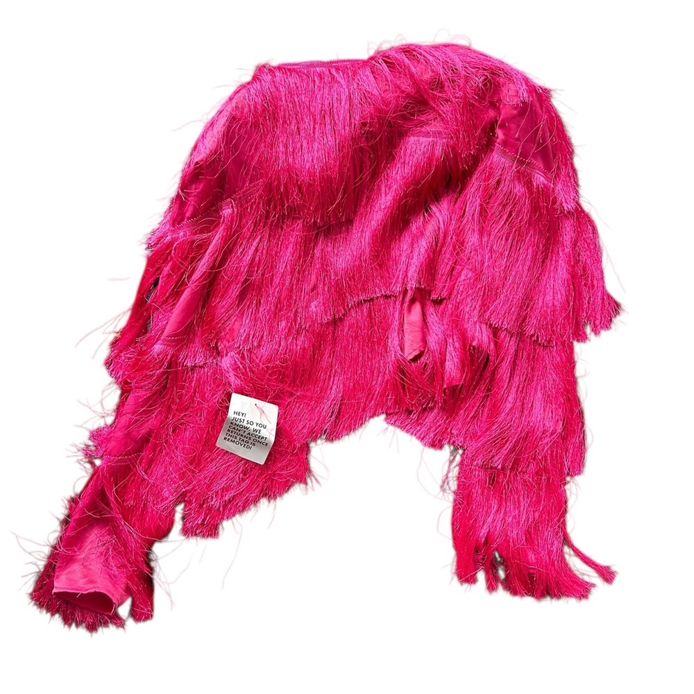 Asos Pink Fringed Women's Blazer NWT Size 6 Shoulder Pad Bachelorette Festival - Picture 7 of 8